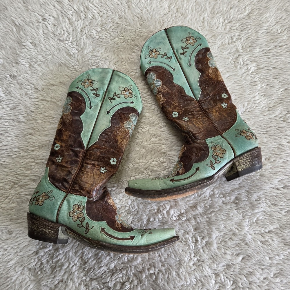 Old Gringo Bonnie Cowboy Boots Women's 7 B Turquoise Brown Leather Snip Toe